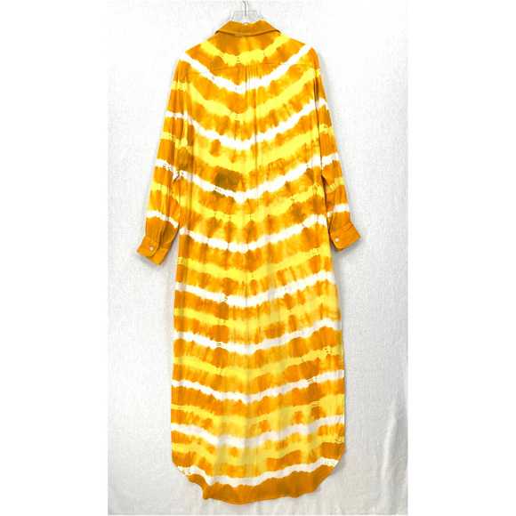MARTHA REY Dress Womens Medium Yellow Tie Dye Maxi Shirtdress Long Sleeve - Picture 5 of 11